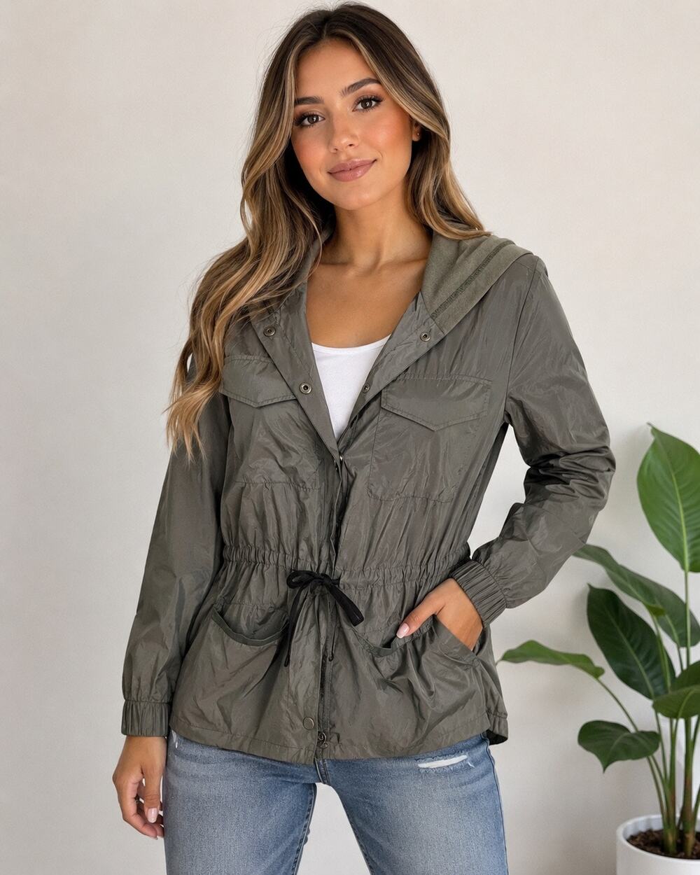 Victoria Sport Olive Green Iridescent Hood Jacket womens Size Small